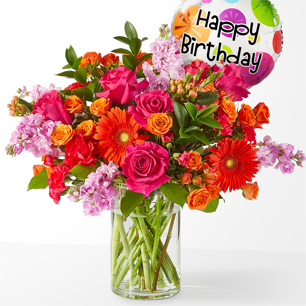 Fiesta Bouquet with Birthday Balloon – Happy Events By Euna, Metuchen NJ