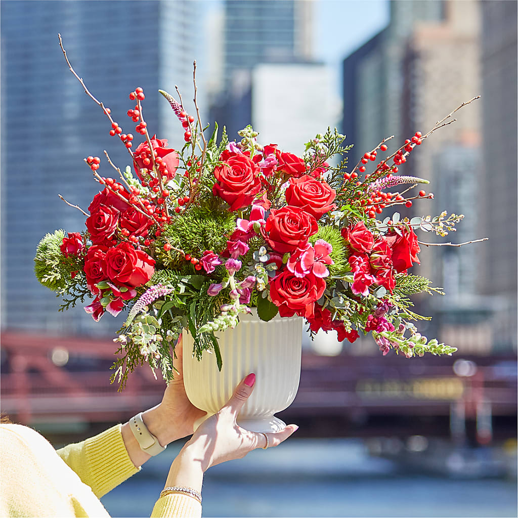 Big Red Bow Bouquet – Happy Events By Euna, Metuchen NJ