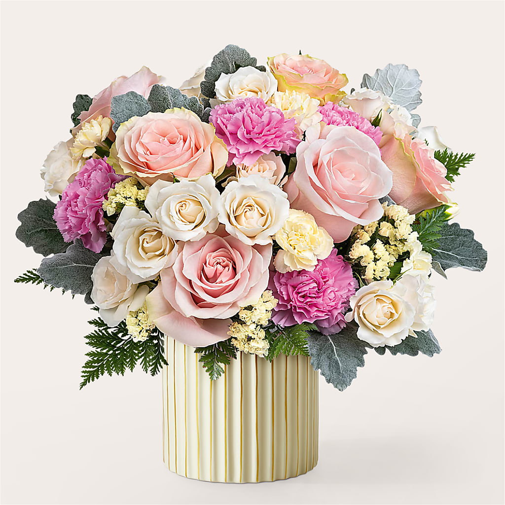 Blissful Moments Bouquet with Ivory Vase – Happy Events By Euna, Metuchen NJ