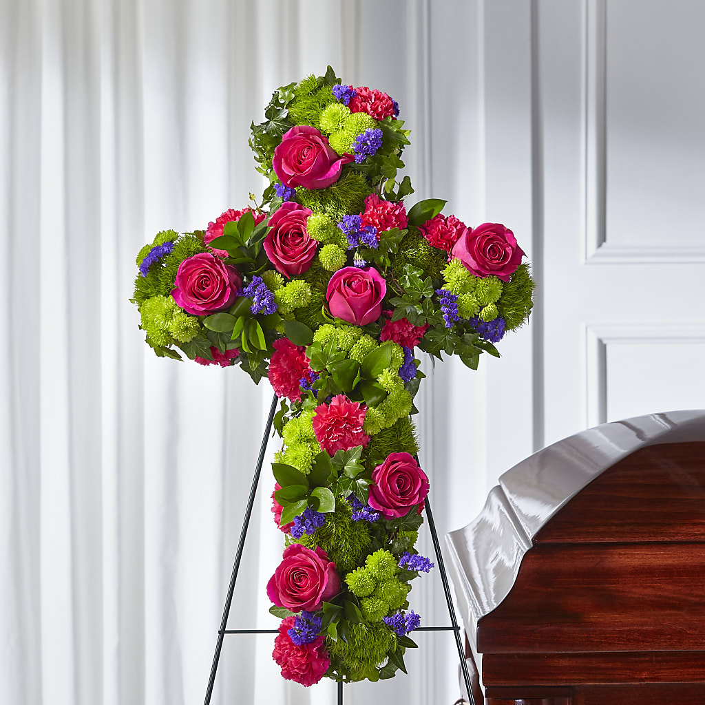Tribute Rose Floral Cross – Happy Events By Euna, Metuchen NJ