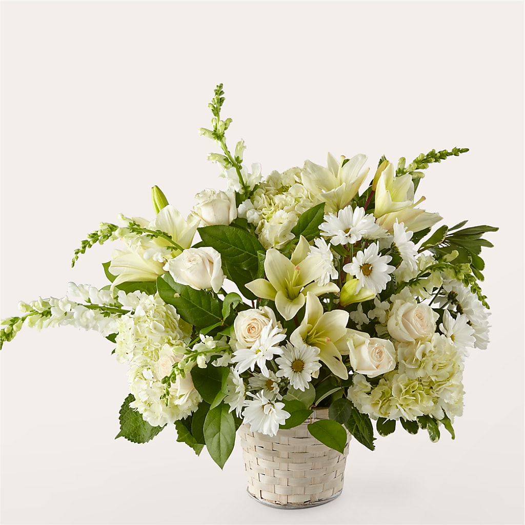 Ivory Elegance Floral Basket – Happy Events By Euna, Metuchen NJ