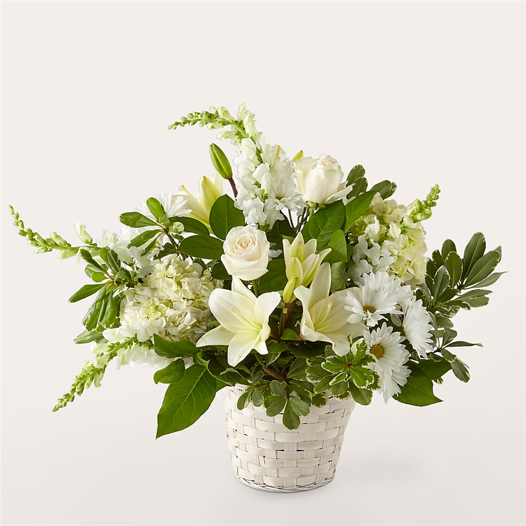 Ivory Elegance Floral Basket – Happy Events By Euna, Metuchen NJ