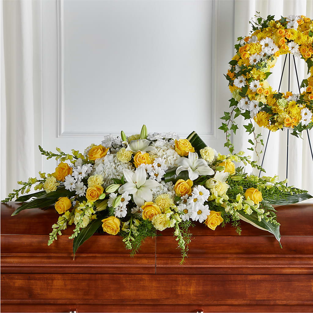 Golden Harmony Casket Spray – Happy Events By Euna, Metuchen NJ