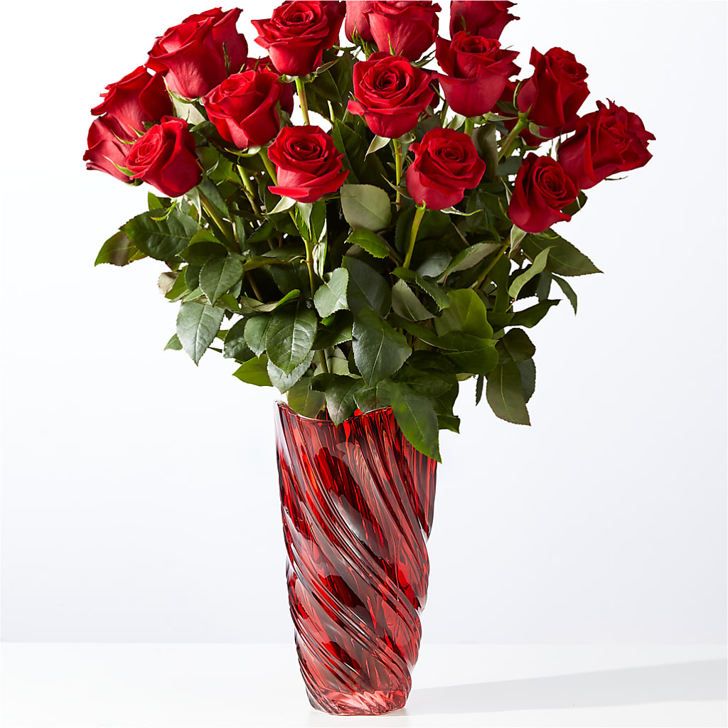 Classic Love Red Rose Bouquet with Luxe Swirl Vase – Happy Events By Euna, Metuchen NJ