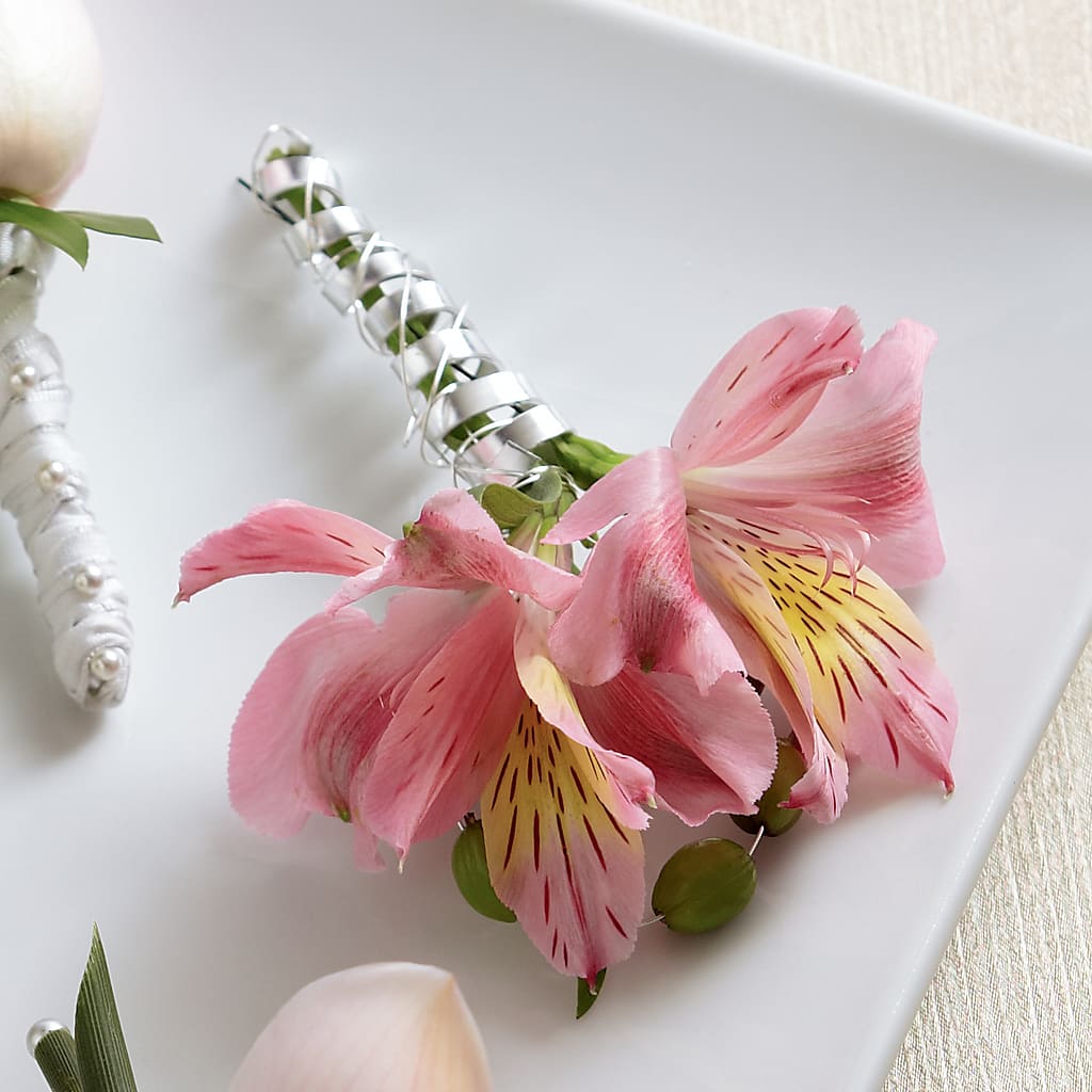 Pink Peruvian Lily Boutonniere – Happy Events By Euna, Metuchen NJ