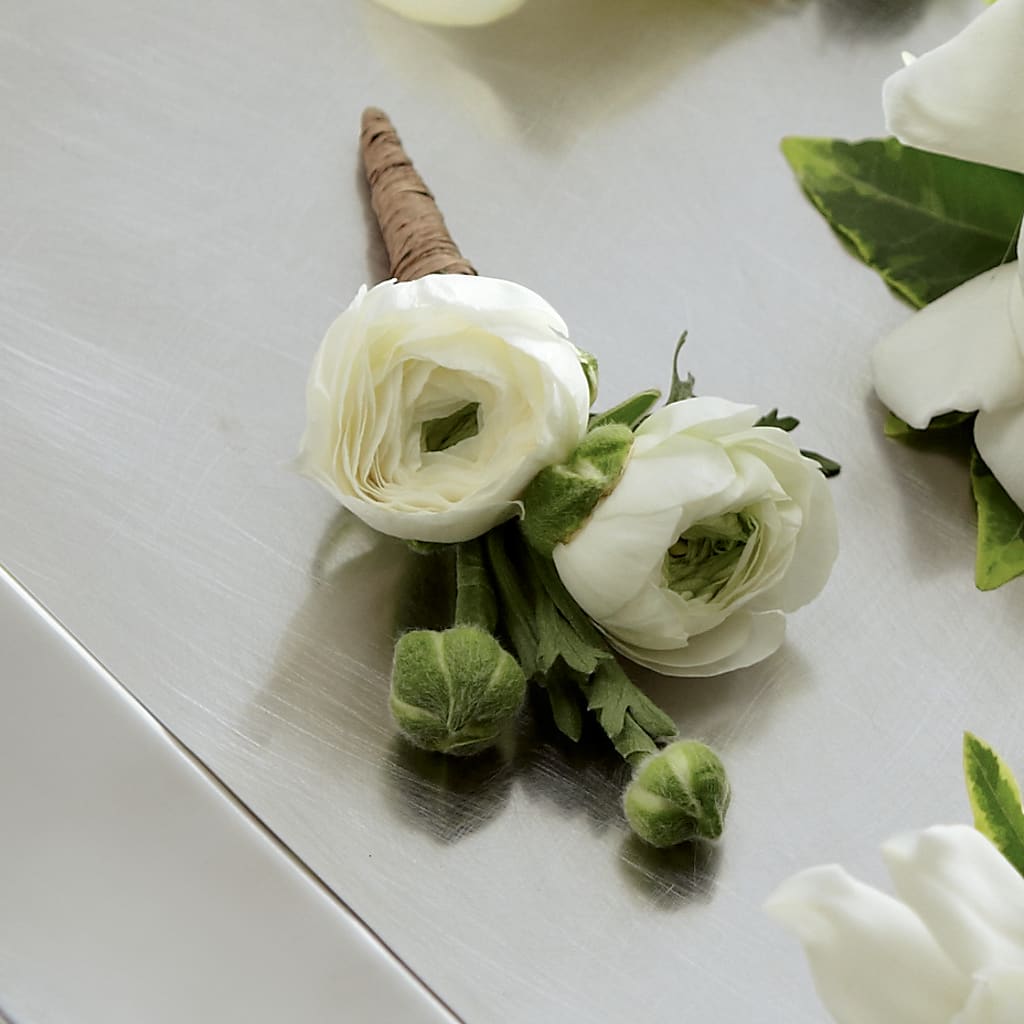 White Ranunculus Boutonniere – Happy Events By Euna, Metuchen NJ