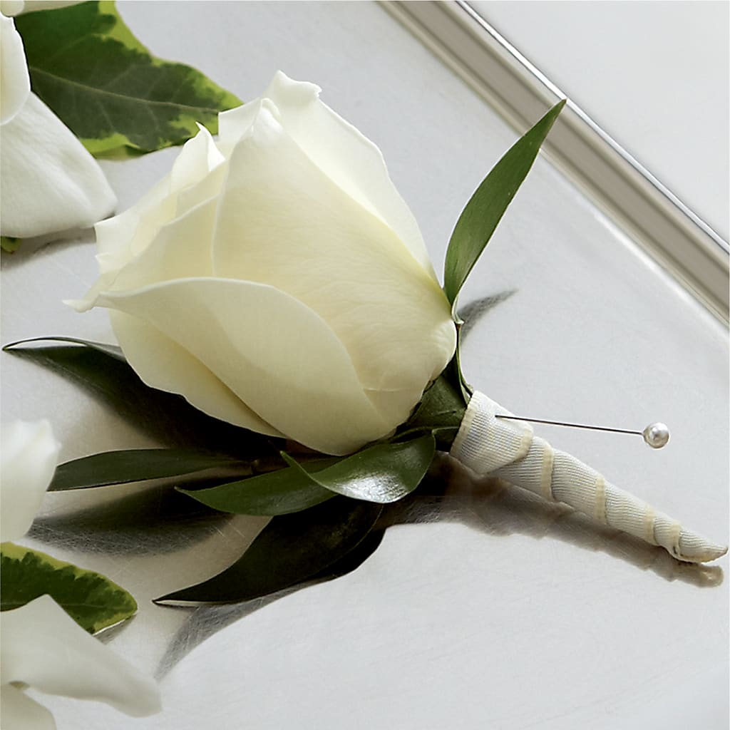 White Rose Boutonniere – Happy Events By Euna, Metuchen NJ