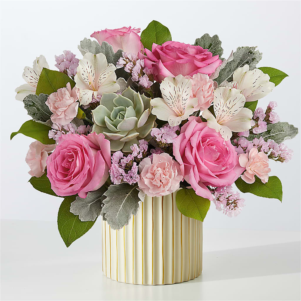 Bouquet Rose Ancienne avec Vase Ivoire