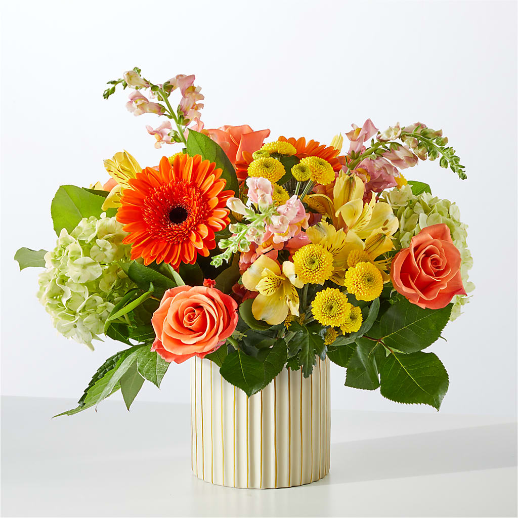 Autumn Sunshine Bouquet with Ivory Vase –  Happy Events By Euna, Metuchen NJ