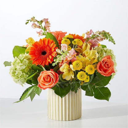 Autumn Sunshine Bouquet with Ivory Vase –  Happy Events By Euna, Metuchen NJ