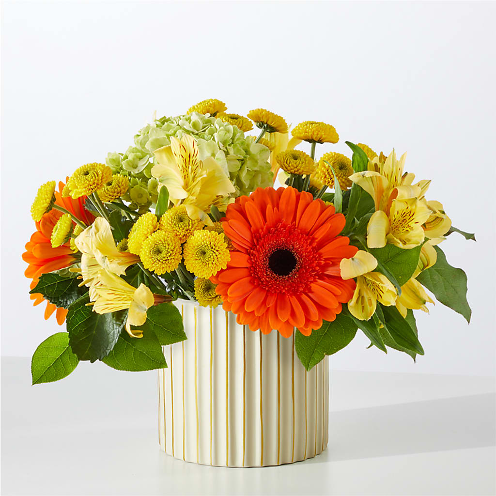 Autumn Sunshine Bouquet with Ivory Vase –  Happy Events By Euna, Metuchen NJ
